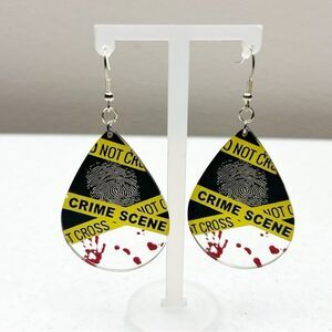 Novelty Earrings True Crime Silver Colored Ear-wire Crime Scene Tape Handcrafted